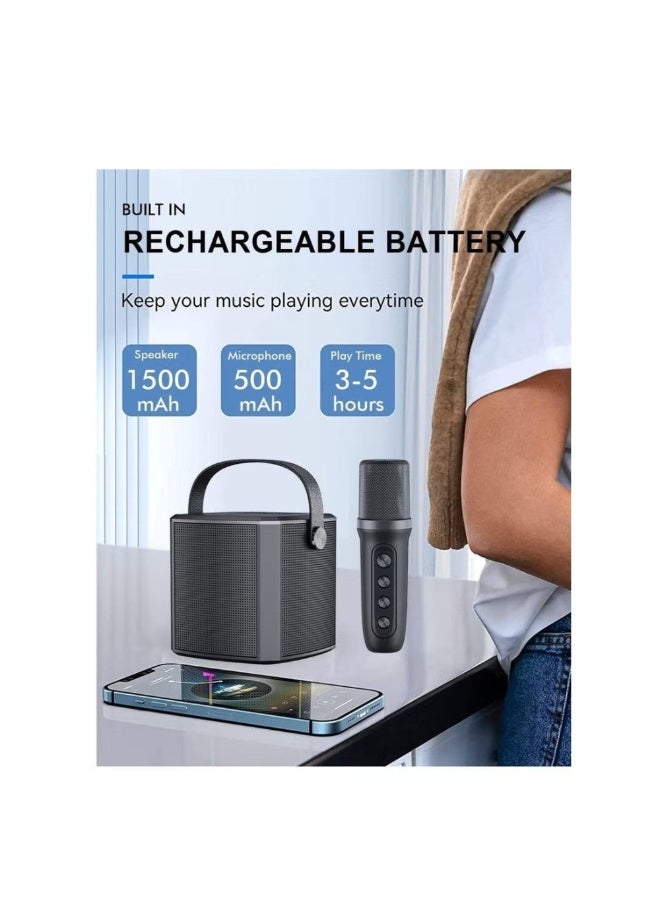 جهاز كاريوكي مزود بتقنية بلوتوث، وميكروفونات، ونظام صوتي محمول، ومكبر صوت - مجموعة كاريوكي لاسلكية، نظام كاريوكي بتقنية بلوتوث للغناء والحفلات والمناسبات (أسود) - Image 2